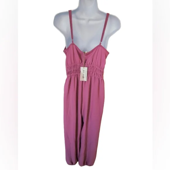 Mauve Pink Sleevless Gathered Waist Jumpsuit With Pockets - Picture 6 of 15